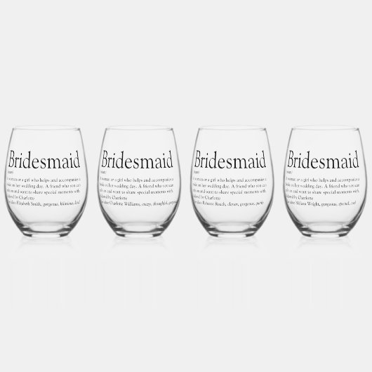 Bridesmaidのパーソナライズされた定義のお気に入り ステムなしワイングラス (正面)