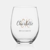 Bridesmaidの名前スクリプトのミニマル化 ステムなしワイングラス (裏面)
