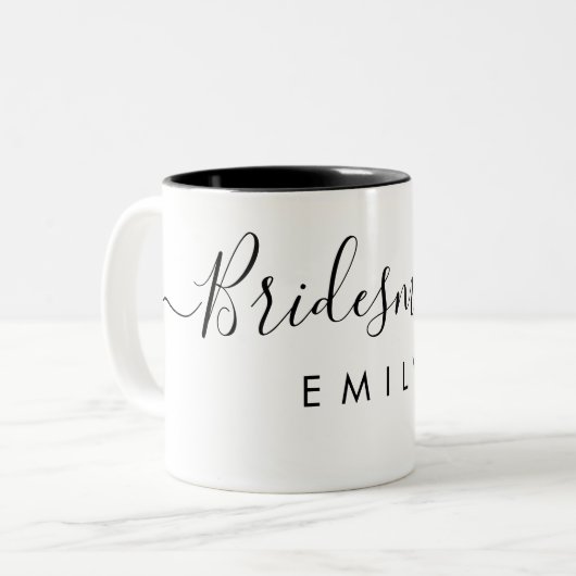 Bridesmaidエレガントのスクリプパーソナライズされたト名 ツートーンマグカップ (正面左)
