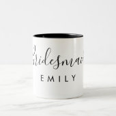Bridesmaidエレガントのスクリプパーソナライズされたト名 ツートーンマグカップ (中央)