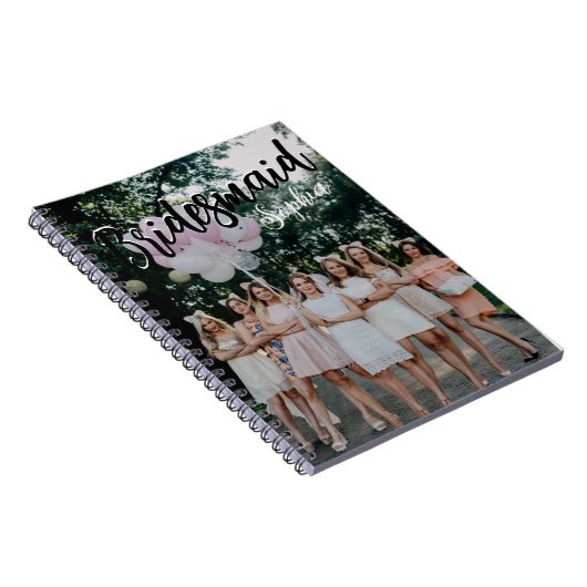 Bridesmaidギフトパーソナライズされたブラックモダン写真 ノートブック (右側)