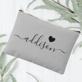 BridesmaidスクリプモダントWarm Grayハート アクセサリーポーチ