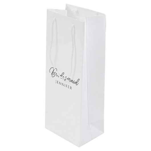 Bridesmaidタイポグラフィスクリプト名テンプレート最高の ワインギフトバッグ (正面アングル)