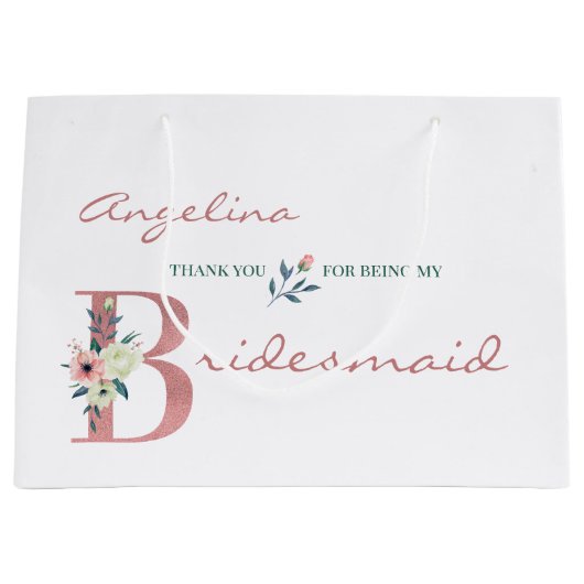 Bridesmaidパーソナライズされたフローラありエレガントがとう ラージペーパーバッグ (正面)