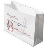 Bridesmaidパーソナライズされたフローラありエレガントがとう ラージペーパーバッグ (正面アングル)