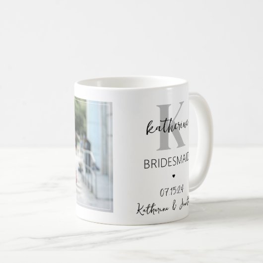 Bridesmaidパーソナライズされた写真の結婚贈り物 コーヒーマグカップ (正面右)