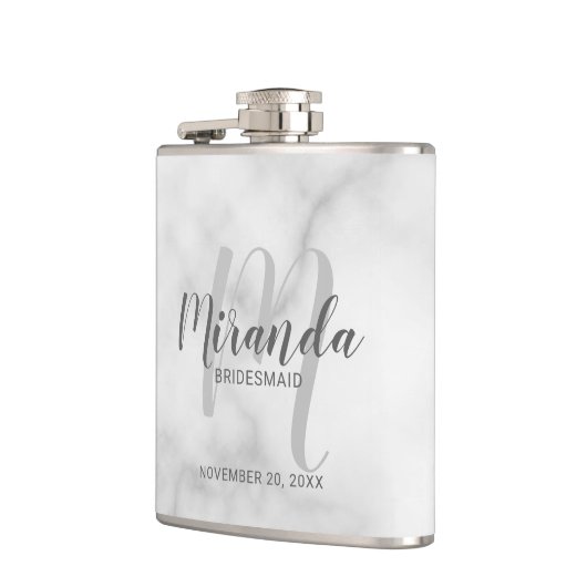 Bridesmaidフモダンロパーソナライズされたスクのスクリプト フラスク (左)