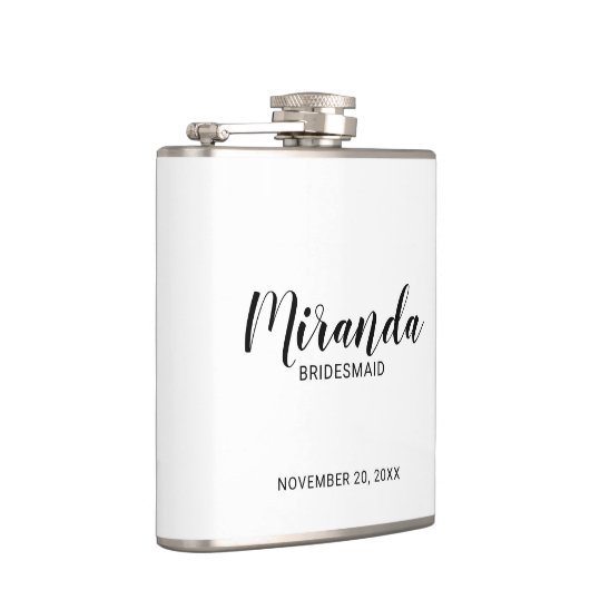 Bridesmaidフモダンロパーソナライズされたスクのスクリプト フラスク (右)