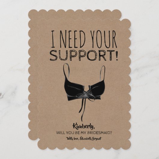 Bridesmaidプロポーショおもしろいンのサポートが必要 招待状 (正面/裏面)