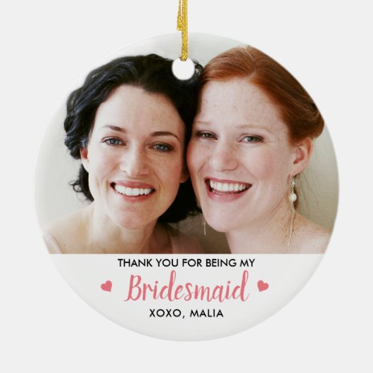 Bridesmaidモダンの写真パーソナライズされた セラミックオーナメント (裏面)