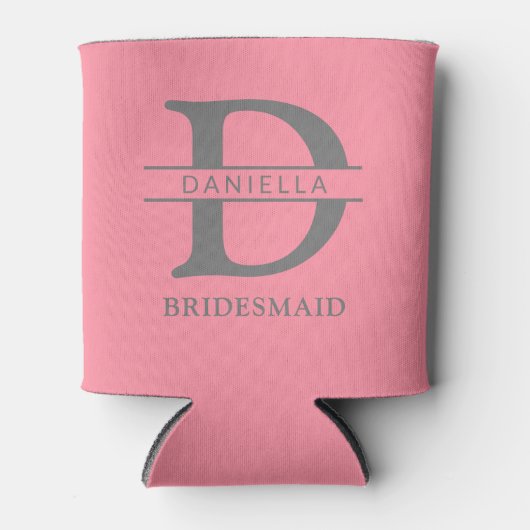 bridesmaidモノグラムイニシャル&名前サーモンピンク 缶クーラー (正面)