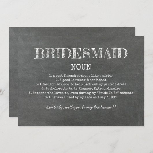 Bridesmaid定義のおもしろい提案 招待状 (正面/裏面)