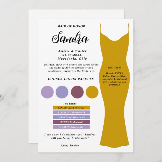 Bridesmaid情報カードテンプレート提案カード 招待状 (正面/裏面)