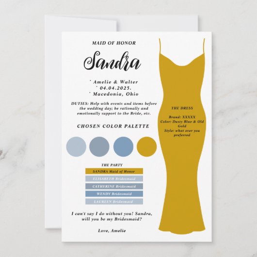Bridesmaid情報カードテンプレート提案カード 招待状 (正面)