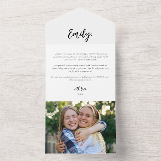 Bridesmaid提案書のフォトカードのパーソナライズ オールインワン招待状 (内側)