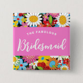 BRIDESMAID春の花庭園の結婚式名タグ 缶バッジ (正面)