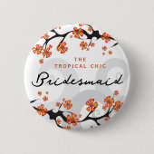 BRIDESMAID熱帯の花の結婚渦巻きの名前タグ 缶バッジ (正面)