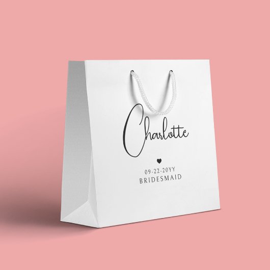 Bridesmaid結婚のシンプルモダンスクリプト名 ラージペーパーバッグ