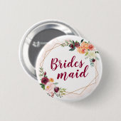 Bridesmaid – ジオメトモダンリ金ゴールドフレームフローラ 缶バッジ (正面&裏面)