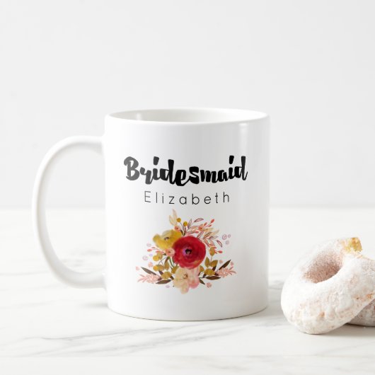 Bridesmaid – 水彩フラワーブーケ結婚ーズ コーヒーマグカップ (ドーナツ)