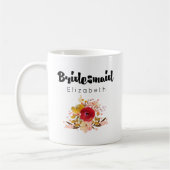 Bridesmaid – 水彩フラワーブーケ結婚ーズ コーヒーマグカップ (左)