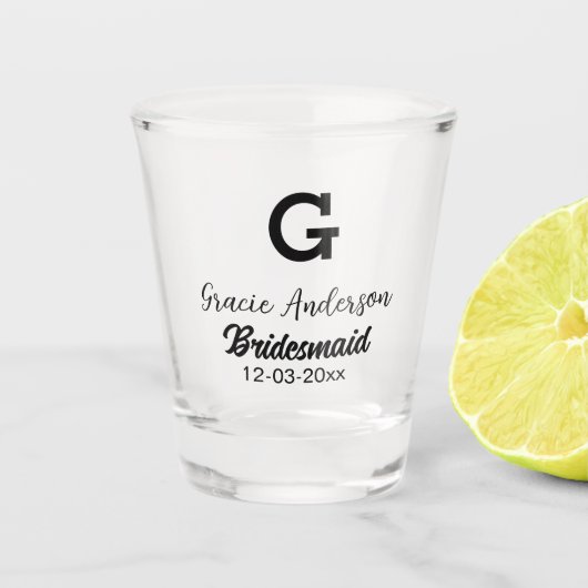 Bridesmaid add name monogramシンプルミニマルモダン ショットグラス (正面)