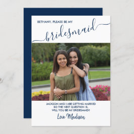 Bridesmaid Blue and White Photo Proposal Card 招待状