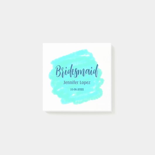 Bridesmaid blue green watercolor add name date sty ポストイット (正面)