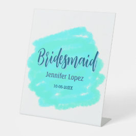 Bridesmaid blue green watercolor add name date sty 台座サイン