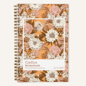 Bridesmaid Boho Orange and Peach Floral Pattern ノートブック (正面)