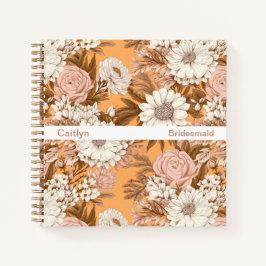 Bridesmaid Boho Orange and Peach Floral Square ノートブック