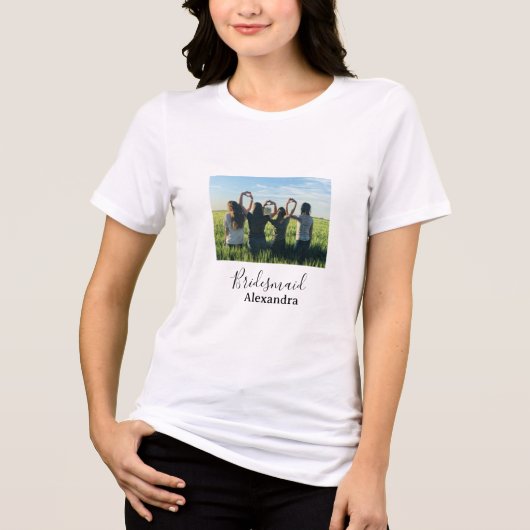 Bridesmaid bride squad name calligraphy photo gift トライブレンドTシャツ (正面)