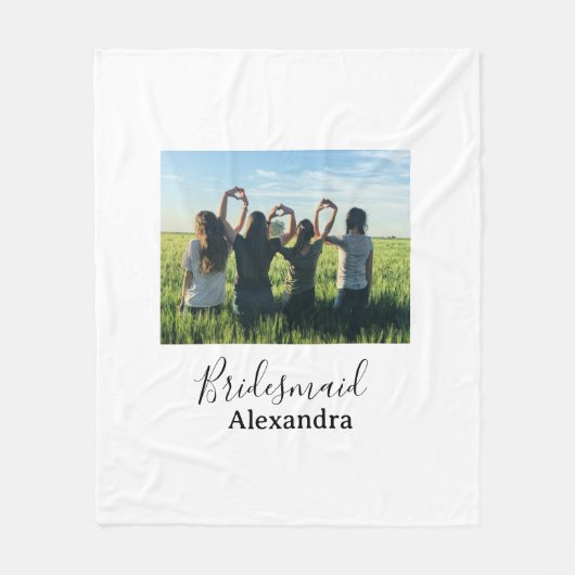 Bridesmaid bride squad name calligraphy photo gift フリースブランケット (正面)
