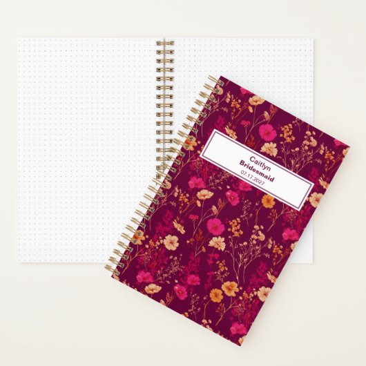 Bridesmaid Burgundy Floral Pattern Notebook ノートブック (内側)