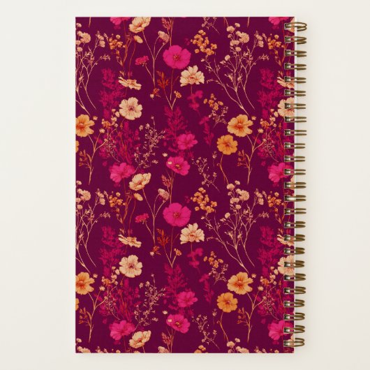 Bridesmaid Burgundy Floral Pattern Notebook ノートブック (裏面)