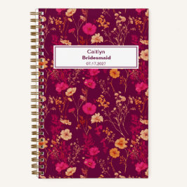 Bridesmaid Burgundy Floral Pattern Notebook ノートブック