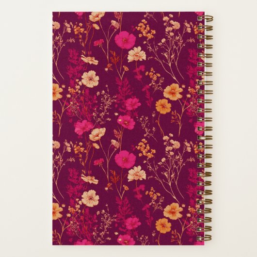 Bridesmaid Burgundy Floral Pattern Swatch ノートブック (裏面)