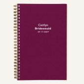 Bridesmaid Burgundy Typographic Notebook ノートブック (正面)