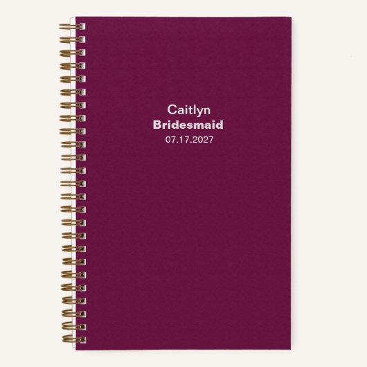 Bridesmaid Burgundy Typographic Notebook ノートブック (正面)