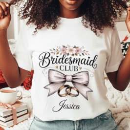Bridesmaid Club Coquette Floral Bow Wedding Party トライブレンドＴシャツ