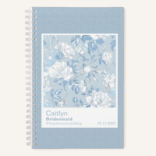 Bridesmaid Dusty Blue Floral Pattern Swatch ノートブック (正面)