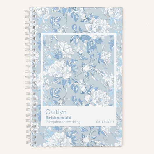 Bridesmaid Dusty Blue Floral Pattern Swatch ノートブック (正面)