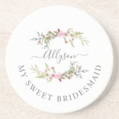 Bridesmaid Elegant Romantic Wreath in Pink Tones コースター (正面)