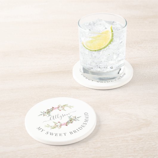 Bridesmaid Elegant Romantic Wreath in Pink Tones コースター (側面)