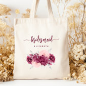 Bridesmaid Floral Burgundy Blush Script トートバッグ
