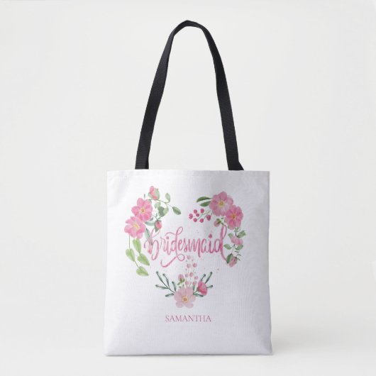 Bridesmaid Floral Personalized Name トートバッグ (正面)