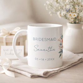 Bridesmaid Gift Blue Floral Personalized コーヒーマグカップ
