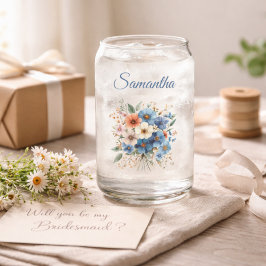 Bridesmaid Gift Elegant Blue Floral Personalized ガラス缶