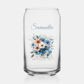 Bridesmaid Gift Elegant Blue Floral Personalized ガラス缶 (正面)