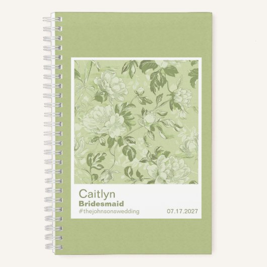 Bridesmaid Green Floral Pattern Swatch ノートブック (正面)